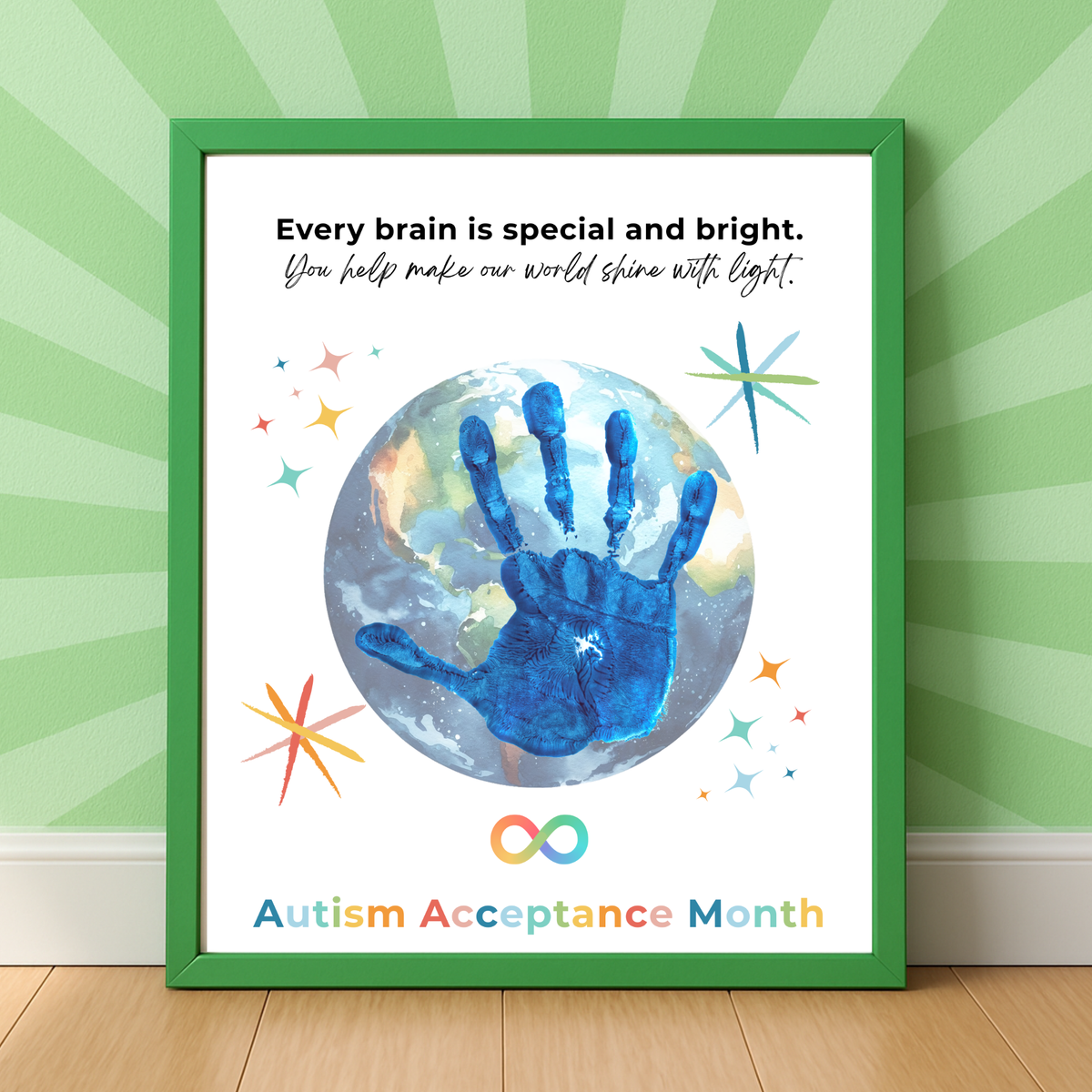 Autism Acceptance Month Handprint Craft Printable | Every Brain is Special and Bright | Classroom Autism Awareness Activity | Preschool Keepsake PDF