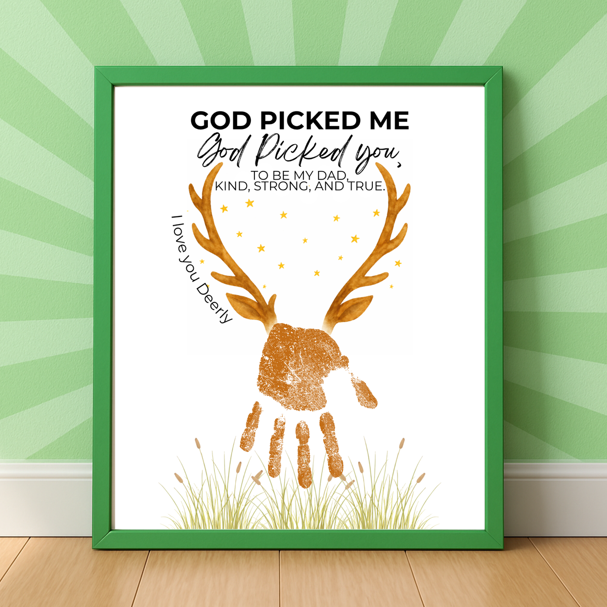 God Picked Me Father’s Day Handprint Craft Printable | Christian Dad Keepsake from Kids | Deer Handprint Art | Faith-Based Preschool DIY Printable