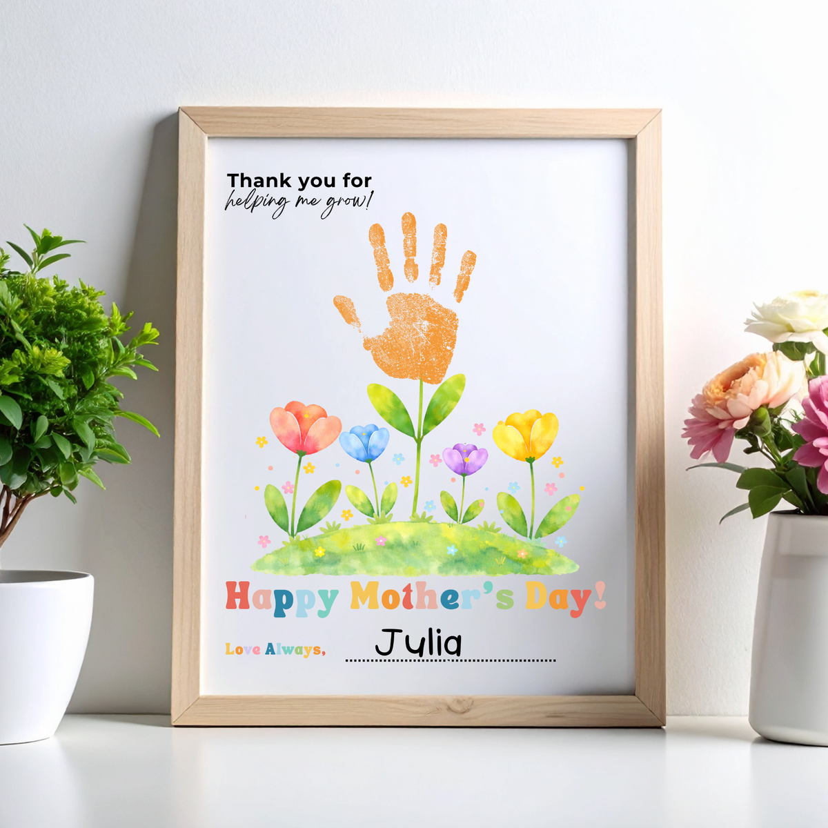 Mother’s Day Handprint Flower Craft Printable | Thank You for Helping Me Grow Keepsake | Preschool DIY Mom Gift | Floral Mother’s Day PDF