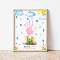 April Showers Bring May Flowers Handprint Craft Printable | Spring Preschool Activity | Fingerprint Raindrop Art | Kids Seasonal Keepsake PDF