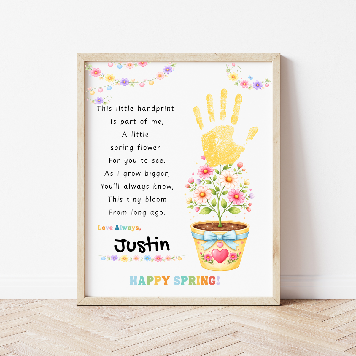 Spring Handprint Flower Craft Printable | Personalized Keepsake Poem Activity | Preschool Spring Art Gift | Kids Flower Pot Handprint PDF