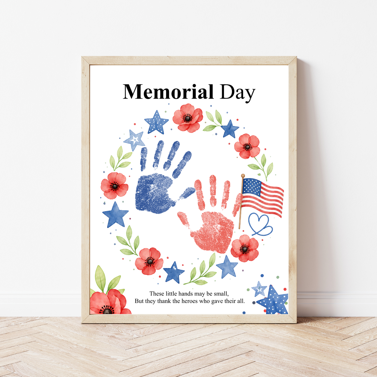 Memorial Day Handprint Wreath Craft Printable | Patriotic Keepsake Art for Kids | Red White Blue Handprint Activity | Preschool Classroom PDF