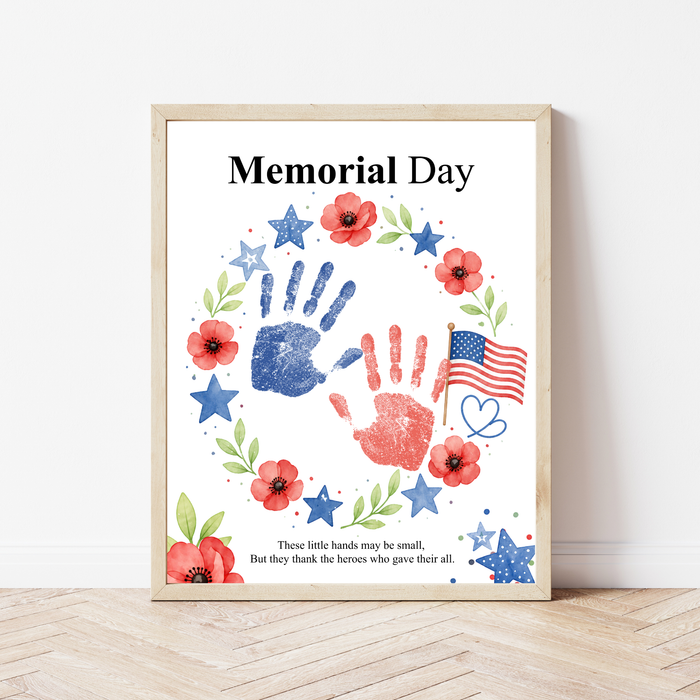 Memorial Day Handprint Wreath Craft Printable | Patriotic Keepsake Art for Kids | Red White Blue Handprint Activity | Preschool Classroom PDF