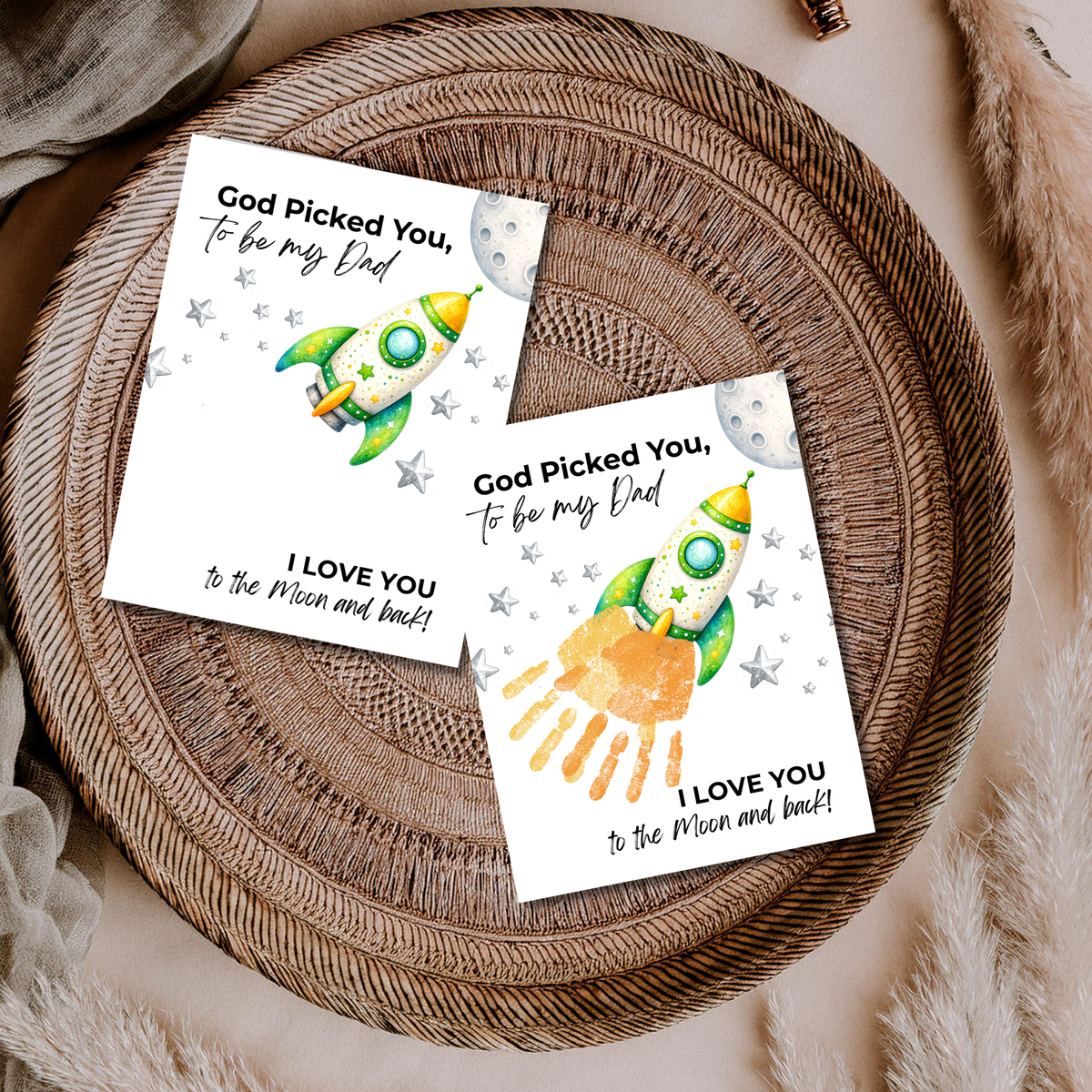 God Picked You to Be My Dad Rocket Handprint Craft Printable, Father’s Day Space Keepsake Gift from Kids