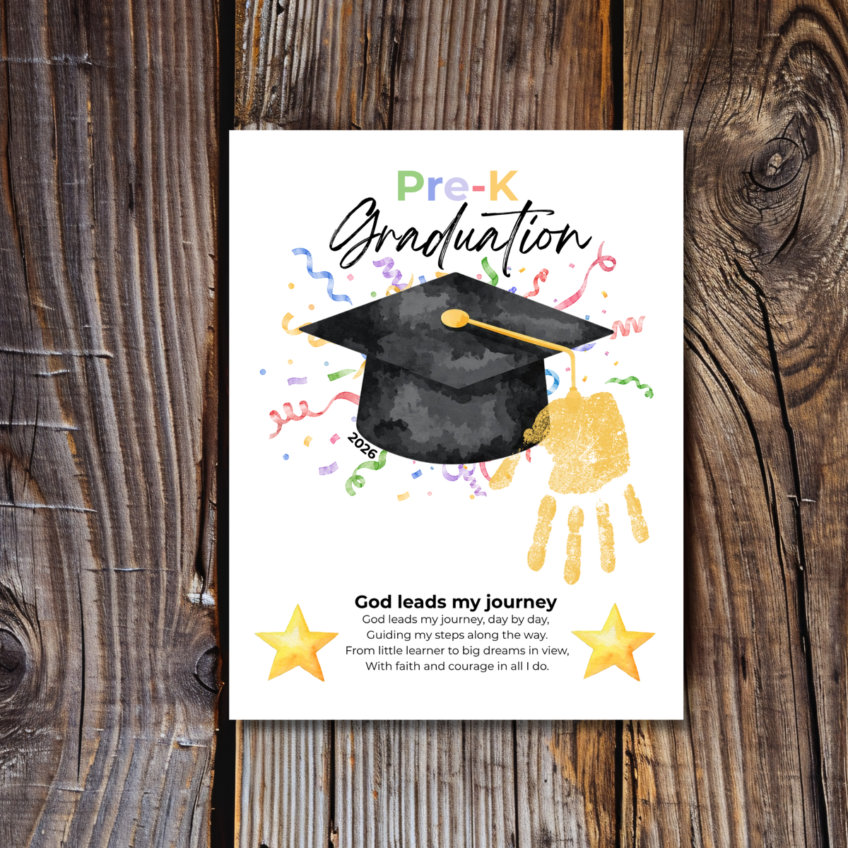 Christian Pre-K Graduation Handprint Craft Printable | Graduation Keepsake | God Leads My Journey Preschool Graduation Art | End of Year DIY PDF