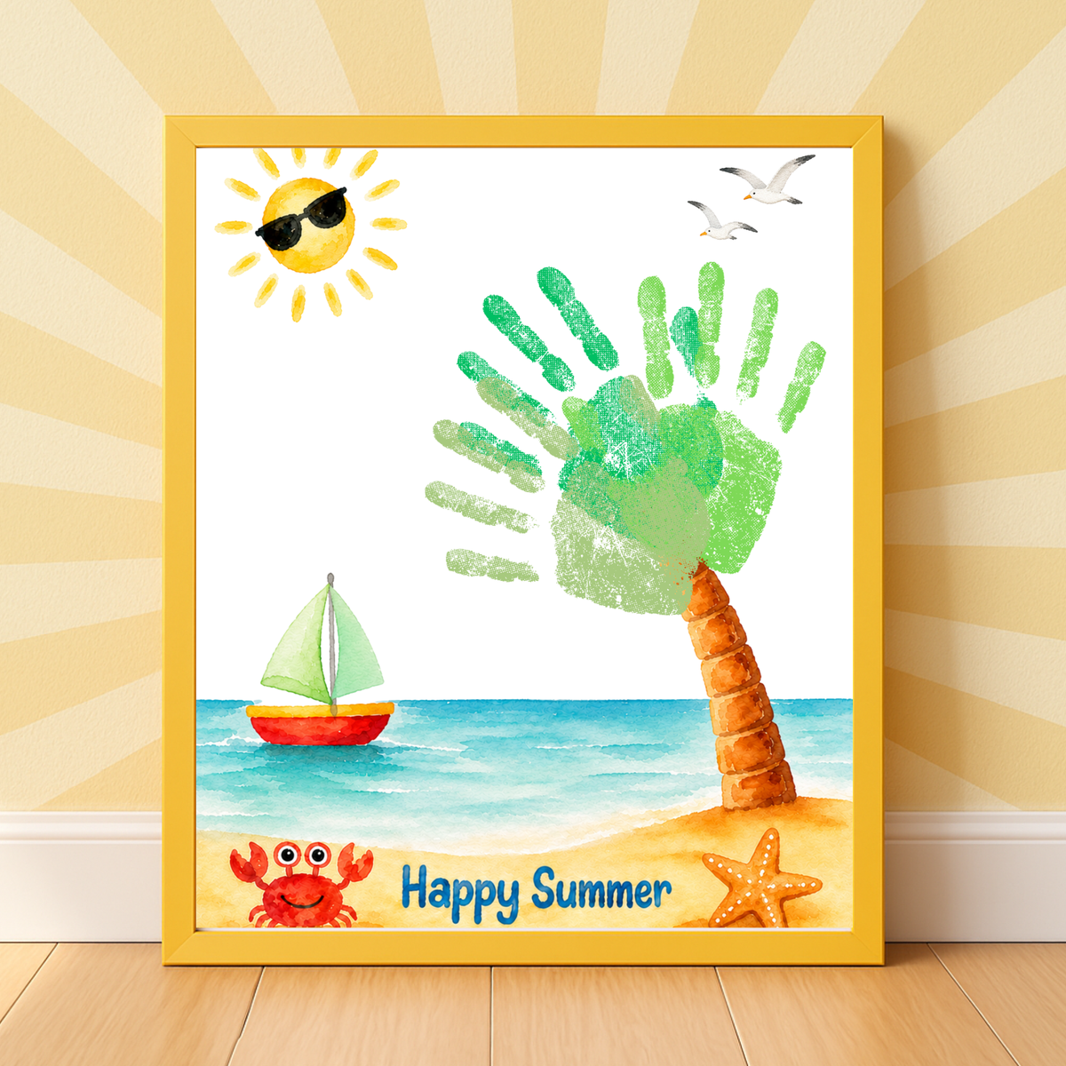 Summer Palm Tree Handprint Craft Printable | Beach Handprint Art for Kids | Summer Keepsake Activity | Preschool Kindergarten Daycare Craft