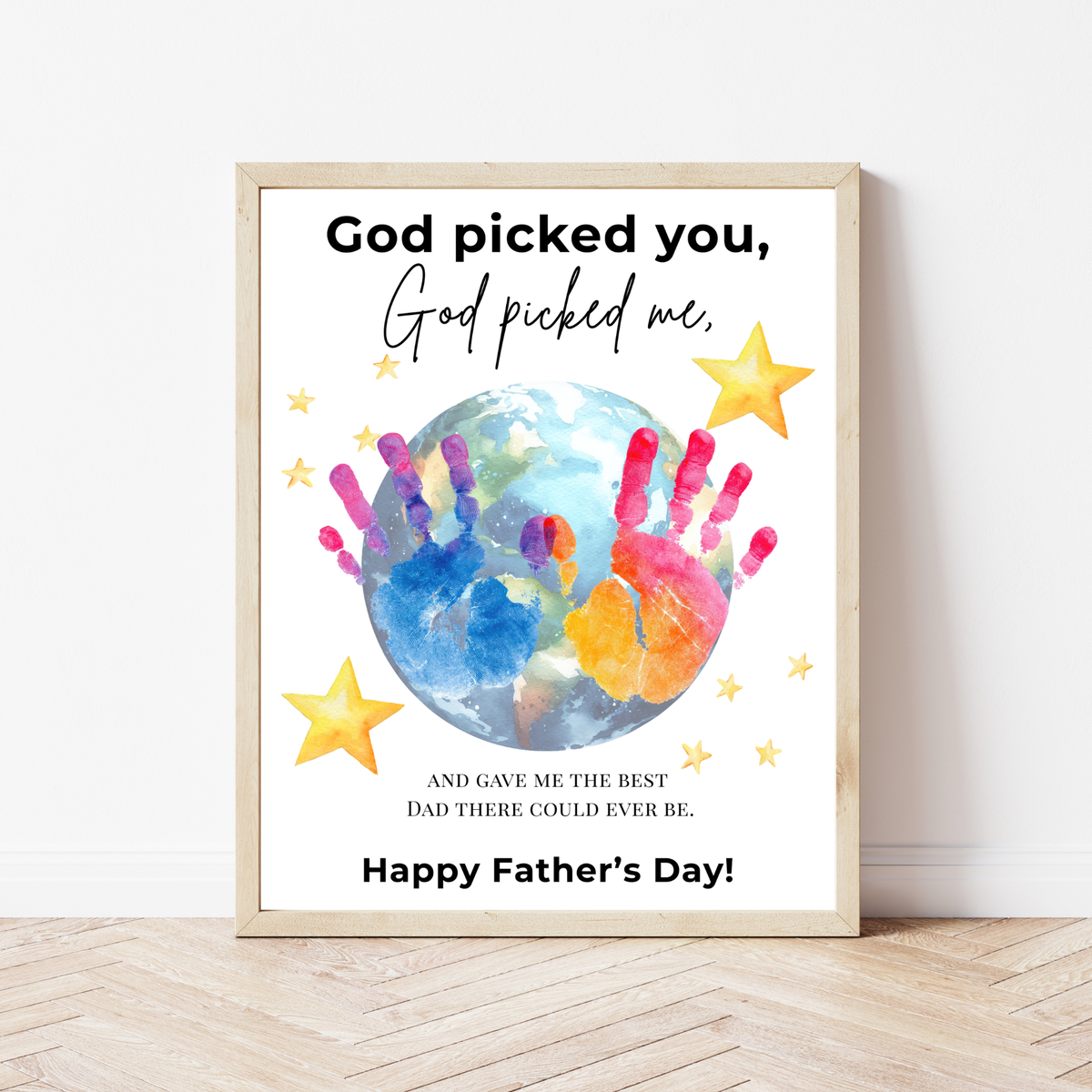 Christian Father’s Day Globe Handprint Craft Printable | God Picked You Dad Keepsake | Kids Handprint Art Gift | Preschool DIY PDF