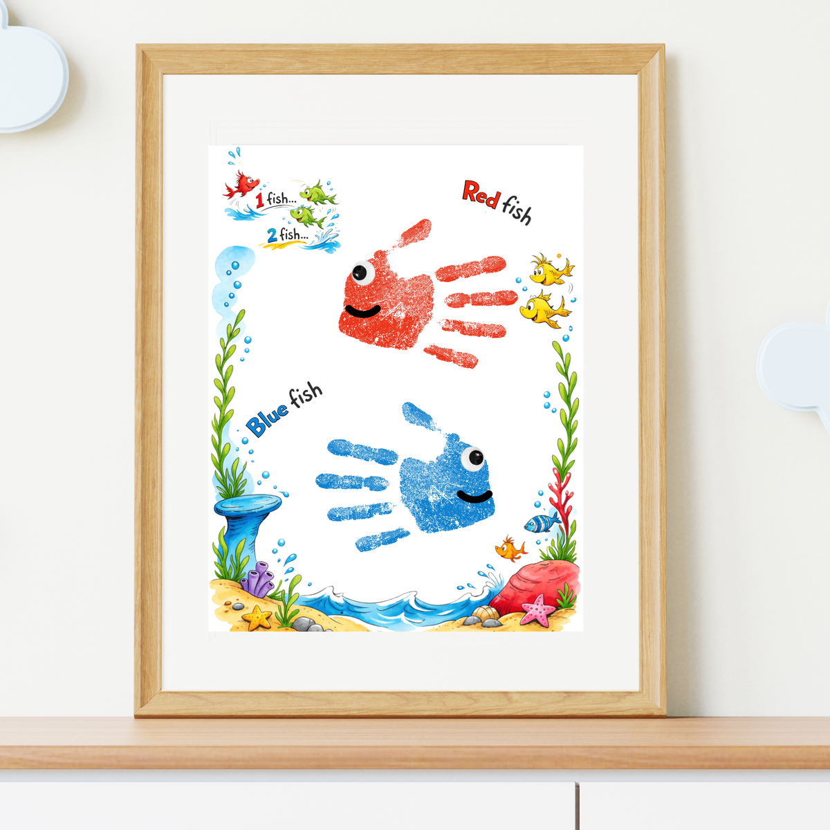 Red Fish Blue Fish Handprint Craft Printable | Kids Literacy Art Activity | Color Learning Classroom Keepsake PDF