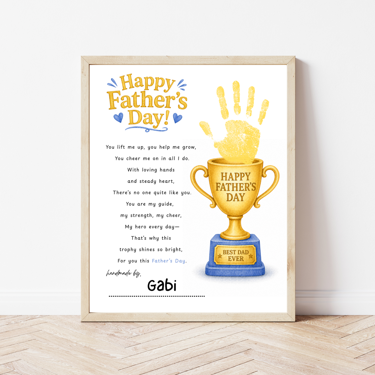 Father’s Day Trophy Handprint Craft Printable | Best Dad Ever Keepsake | Kids DIY Gift for Dad | Preschool Father’s Day Activity