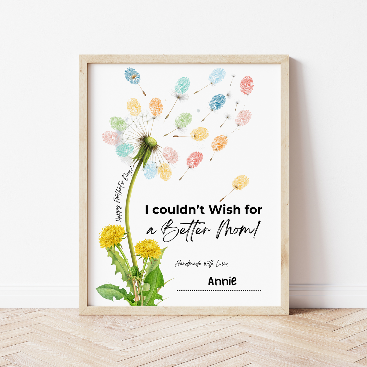 Mother’s Day Dandelion Handprint Craft Printable | I Couldn’t Wish for a Better Mom Keepsake | Preschool DIY Mother’s Day Gift | Kids Fingerprint Art PDF