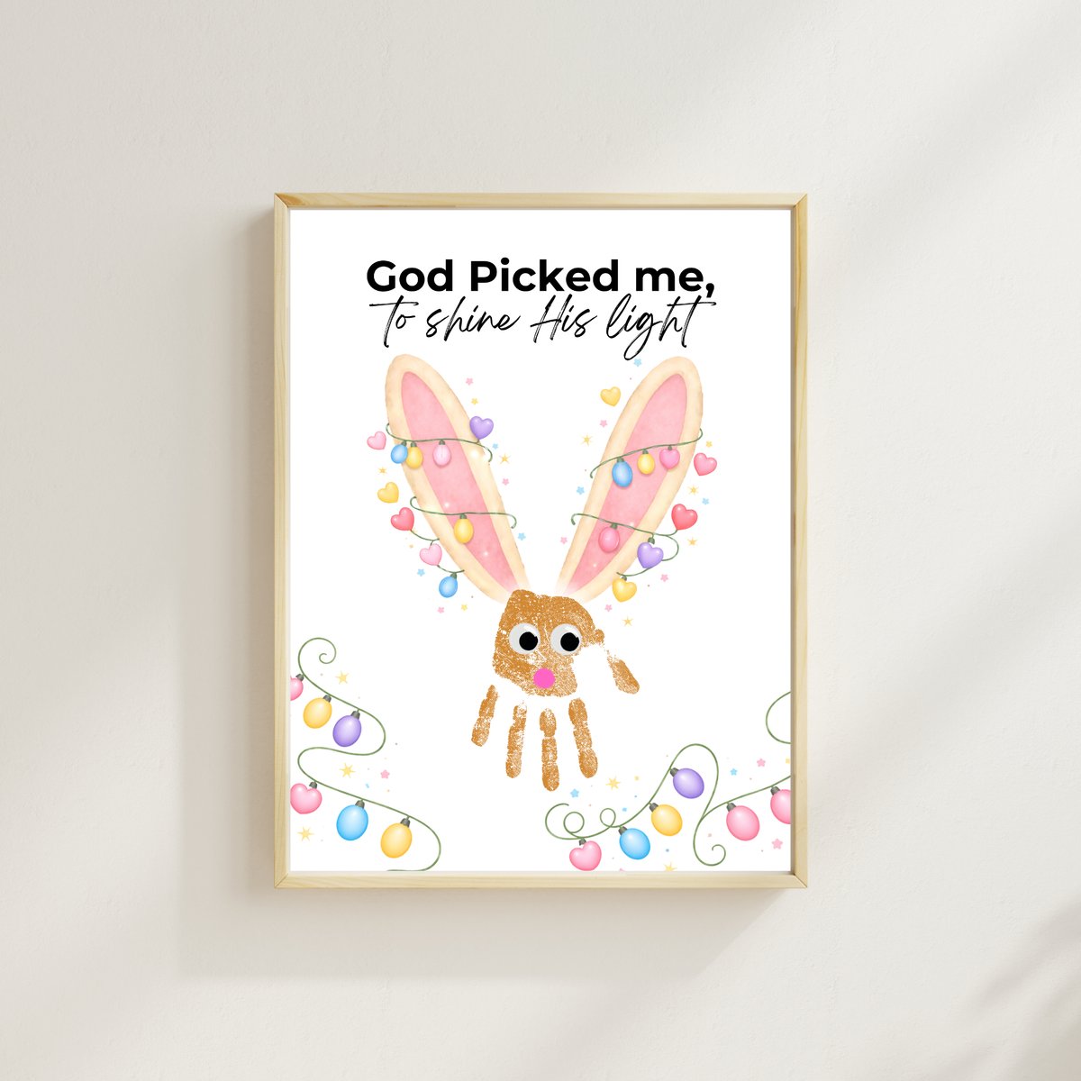 Christian Easter Handprint Craft Printable | “God Picked Me to Shine His Light” Bunny Keepsake | Faith-Based Kids Art Activity PDF