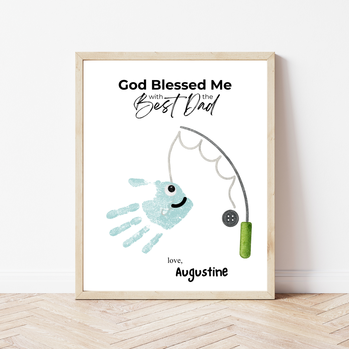 Christian Father’s Day Handprint Craft | God Blessed Me with the Best Dad Printable | Dad Birthday Gift from Kids | Fishing Keepsake DIY