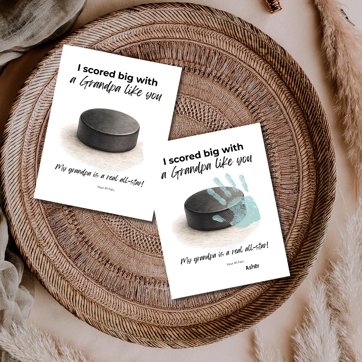 Hockey Handprint Craft for Grandpa, I Scored Big with a Grandpa Like You Printable, Father’s Day Grandpa Gift from Kids