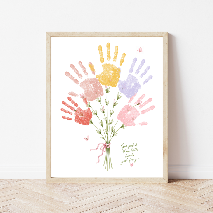 Christian Mother’s Day Handprint Craft Printable | God Picked These Little Hands for You | Mom Grandma Aunt Keepsake Gift | Birthday & Valentine’s Day Printable