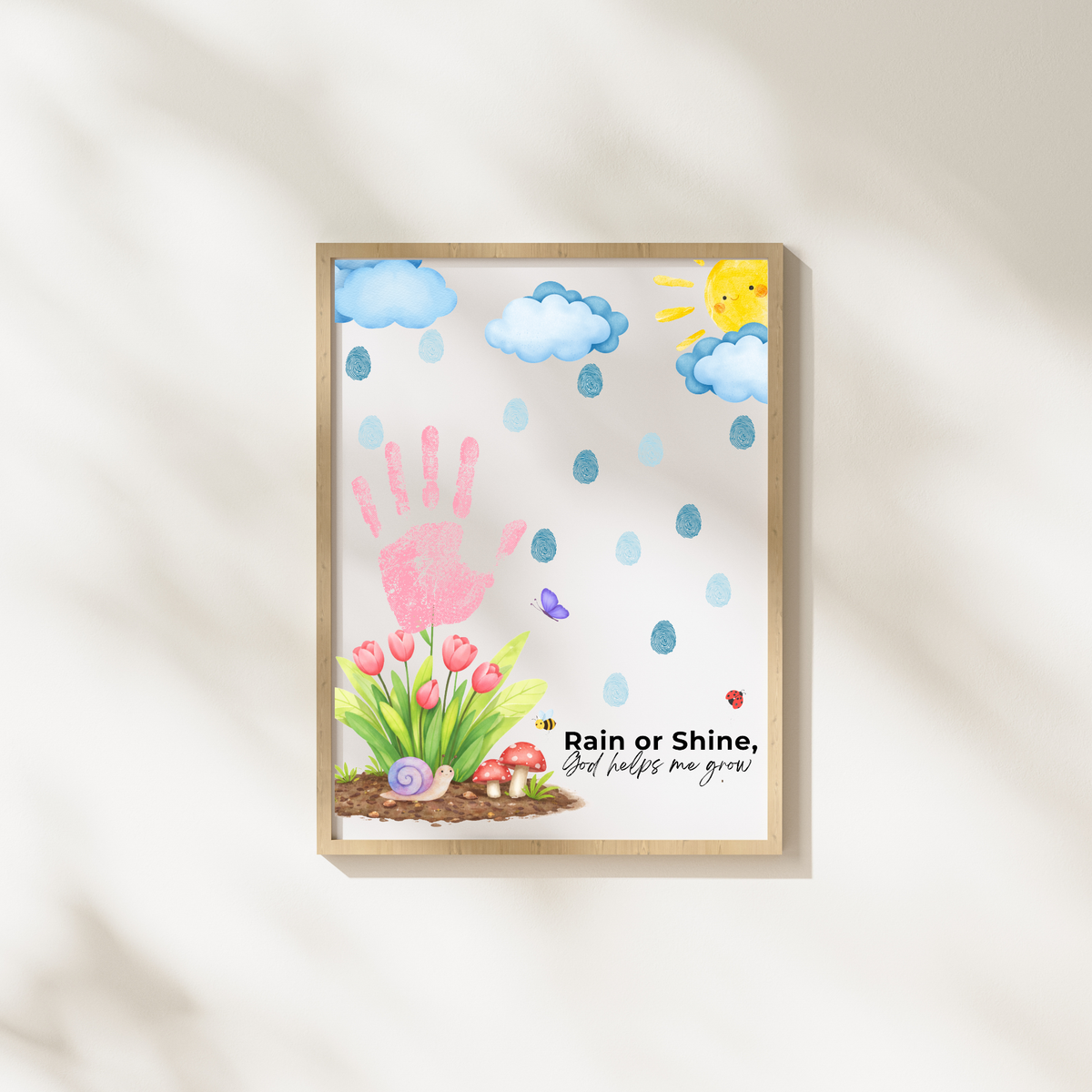 Rain or Shine Handprint Craft Printable | “God Helps Me Grow” Spring Faith-Based Activity | Preschool Christian Keepsake Art PDF