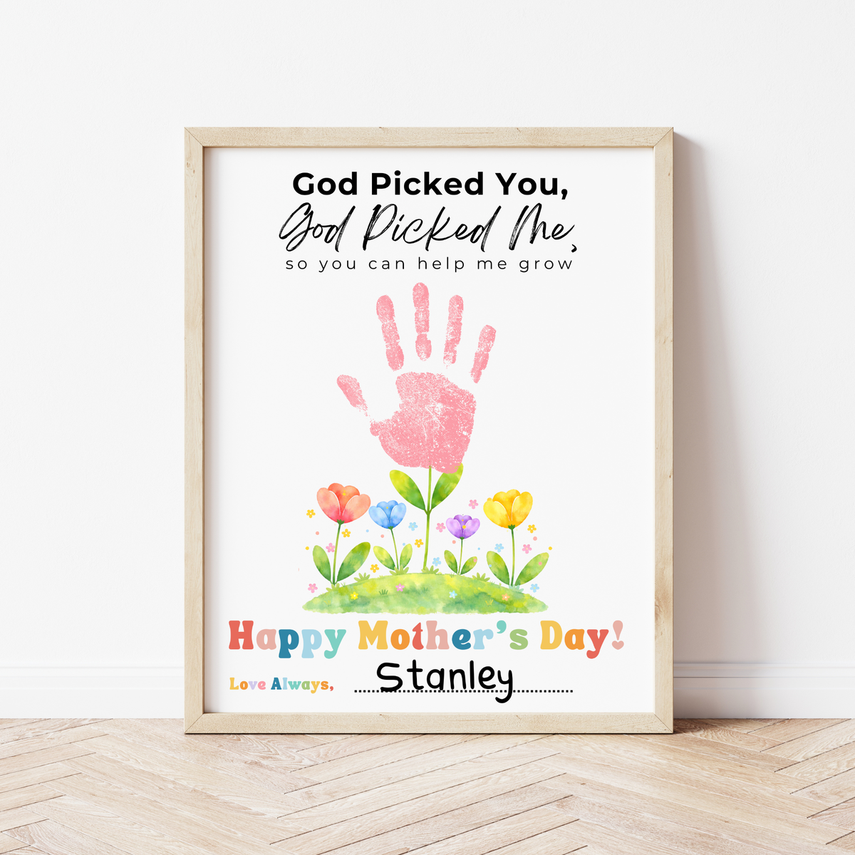 God Picked You God Picked Me Handprint Craft Printable | Christian Mother’s Day Keepsake | Thank You for Helping Me Grow Mom Gift | Kids Faith-Based PDF