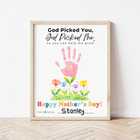 God Picked You God Picked Me Handprint Craft Printable | Christian Mother’s Day Keepsake | Thank You for Helping Me Grow Mom Gift | Kids Faith-Based PDF