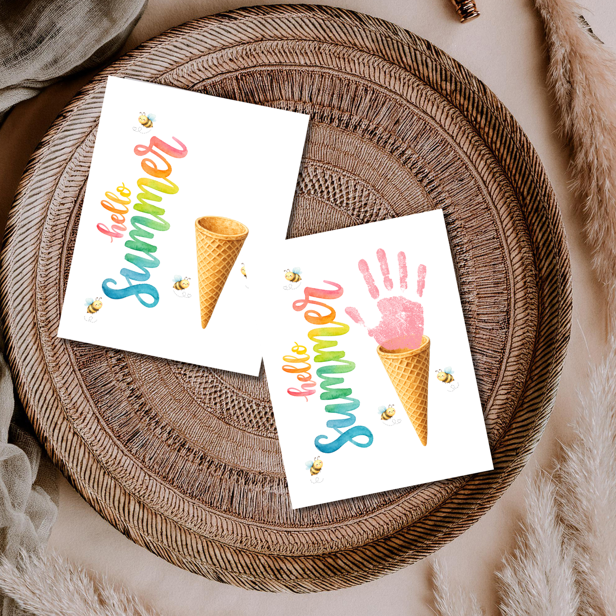 Hello Summer Ice Cream Cone Handprint Craft Printable | Summer Keepsake Activity for Kids | Preschool, Daycare & Kindergarten Summer Art