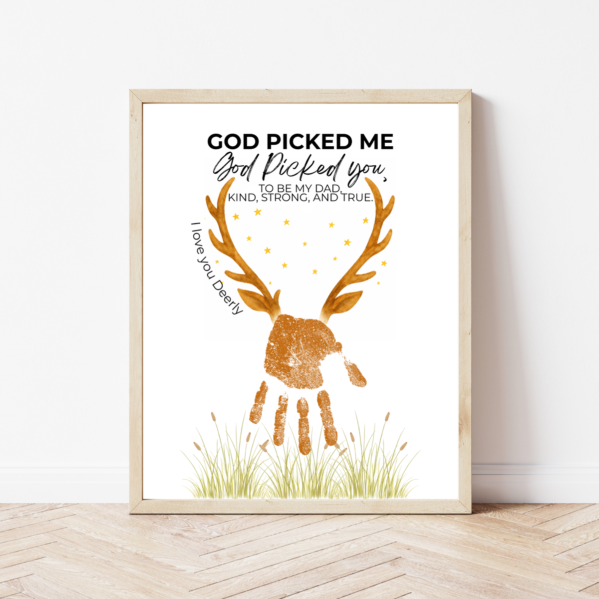 God Picked Me Father’s Day Handprint Craft Printable | Christian Dad Keepsake from Kids | Deer Handprint Art | Faith-Based Preschool DIY Printable