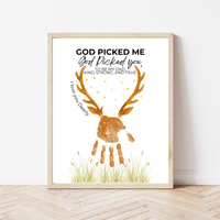 God Picked Me Father’s Day Handprint Craft Printable | Christian Dad Keepsake from Kids | Deer Handprint Art | Faith-Based Preschool DIY Printable