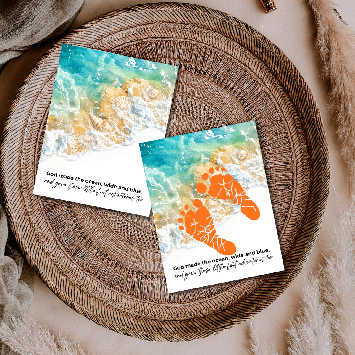 God Made the Ocean, Wide and Blue Footprint Craft Printable | Christian Beach Keepsake | Summer Footprint Art for Kids