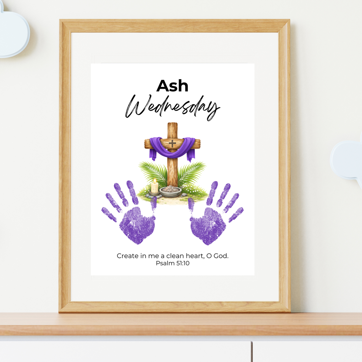 Ash Wednesday Handprint Craft Printable | Christian Lent Keepsake Art | Psalm 51:10 Faith-Based Kids Activity PDF