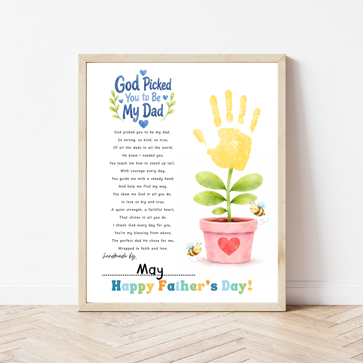 Christian Father’s Day Handprint Craft Printable | God Picked You to Be My Dad | Faith-Based Dad Keepsake Gift from Kids | Preschool DIY Handprint Art PDF