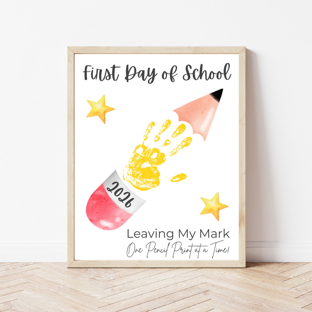 First Day of School Pencil Handprint Craft Printable | Back to School Keepsake Art | Leaving My Mark School Sign 2026 | Preschool DIY Handprint PDF