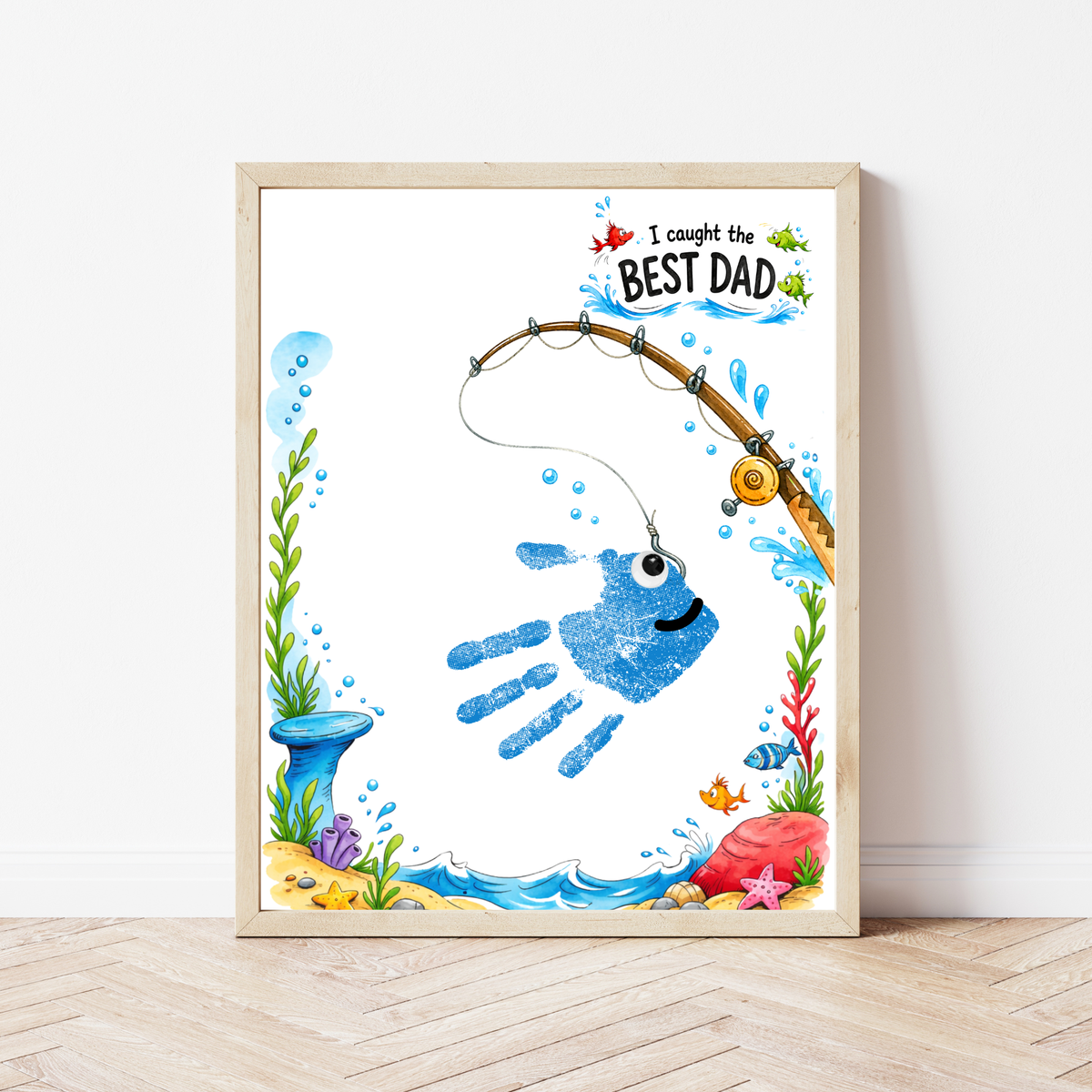 Fishing Dad Handprint Craft Printable | Father’s Day & Birthday Gift from Kids | I Caught the Best Dad Keepsake | Preschool DIY PDF