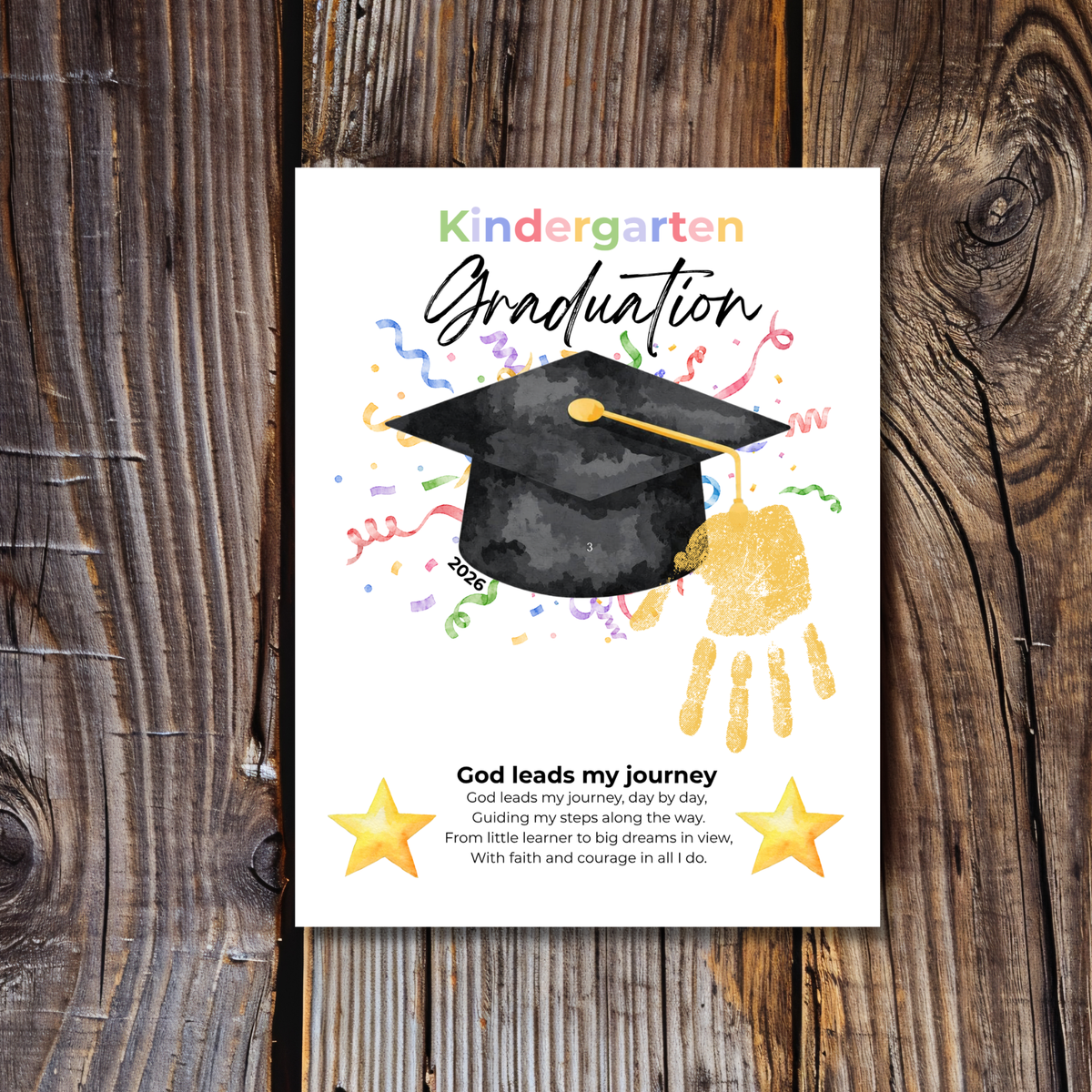 Christian Kindergarten Graduation Handprint Craft Printable | Graduation Keepsake | God Leads My Journey Kinder Graduation Art | End of Year DIY PDF