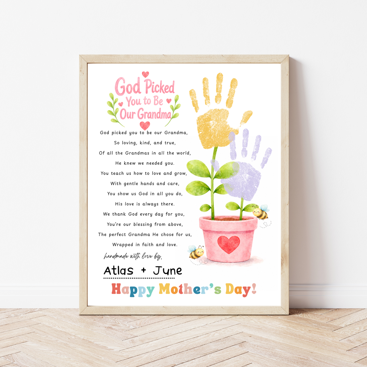God Picked You to Be Our Grandma Handprint Craft Printable | Christian Mother’s Day Gift for Grandma | Flower Keepsake from Grandkids | Faith Based Grandma Gift