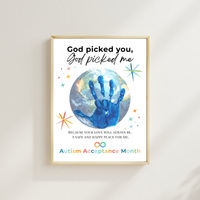 Autism Acceptance Month Handprint Craft Printable | “God Picked You, God Picked Me” Faith-Based Inclusion Activity | Christian Kids Art PDF
