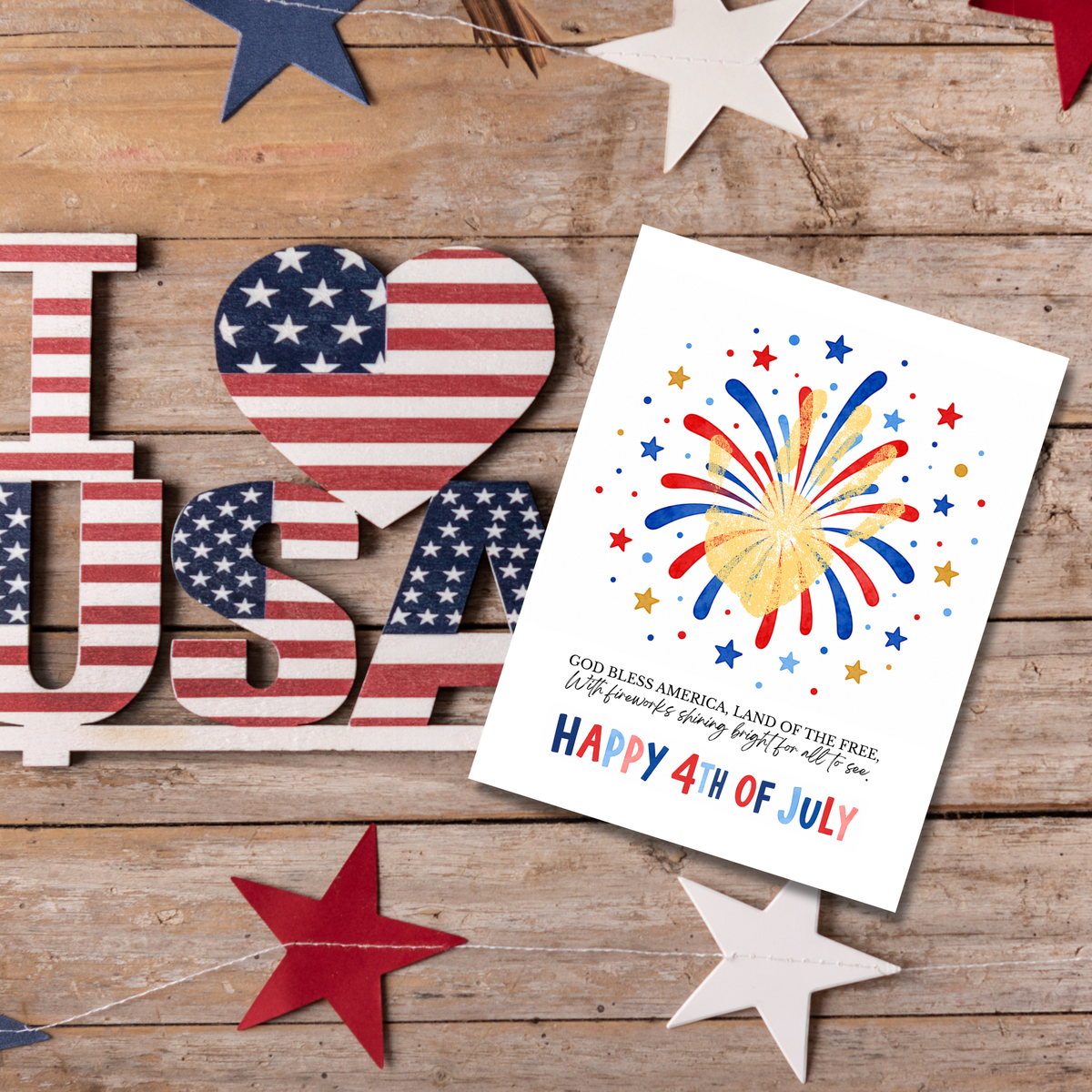Happy 4th of July Firework Handprint Craft Printable | Patriotic Fireworks Handprint Art | Independence Day Keepsake Activity for Kids