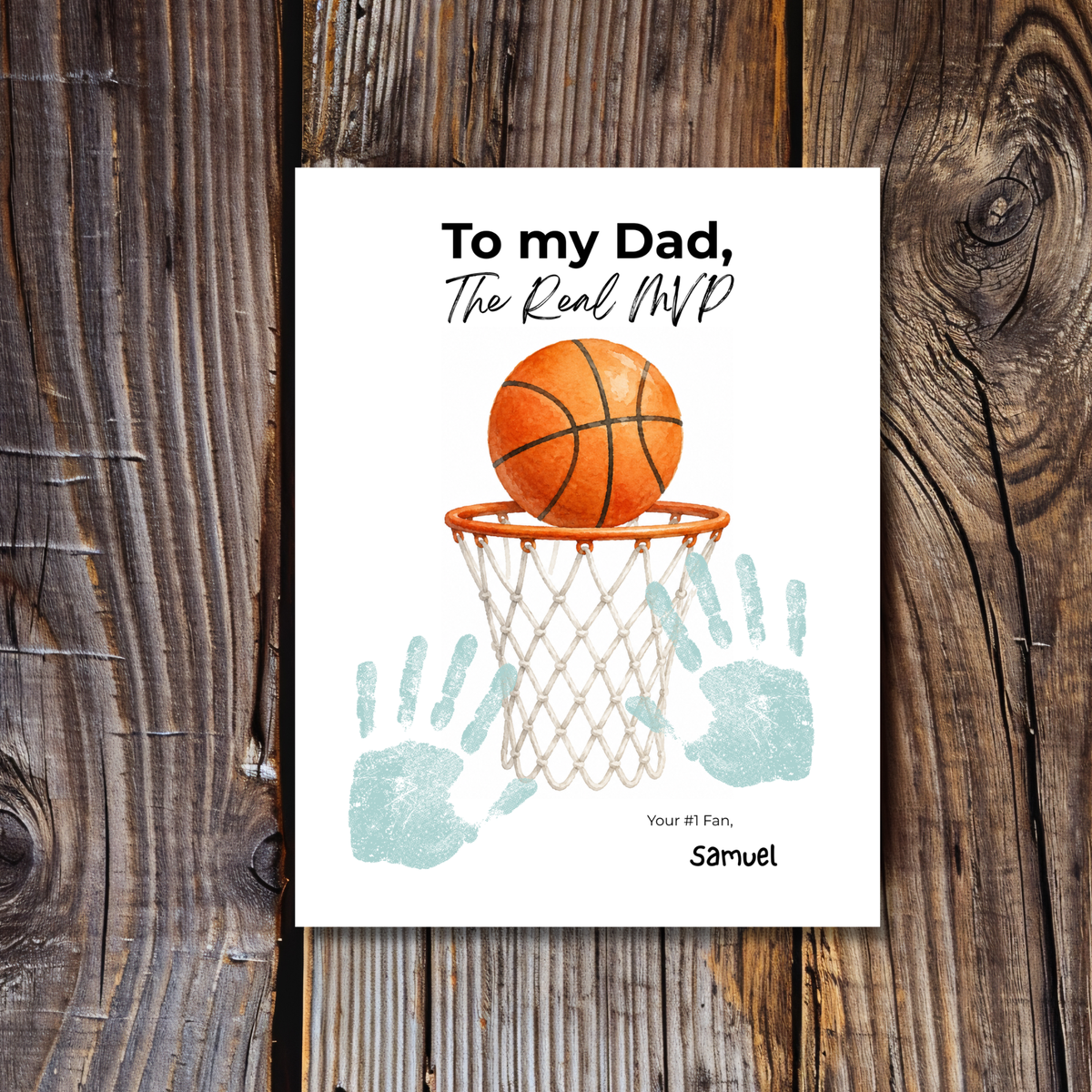 Basketball Father’s Day Handprint Craft Printable, To My Dad The Real MVP, Basketball Birthday Gift for Dad, Sports Dad Keepsake from Kids