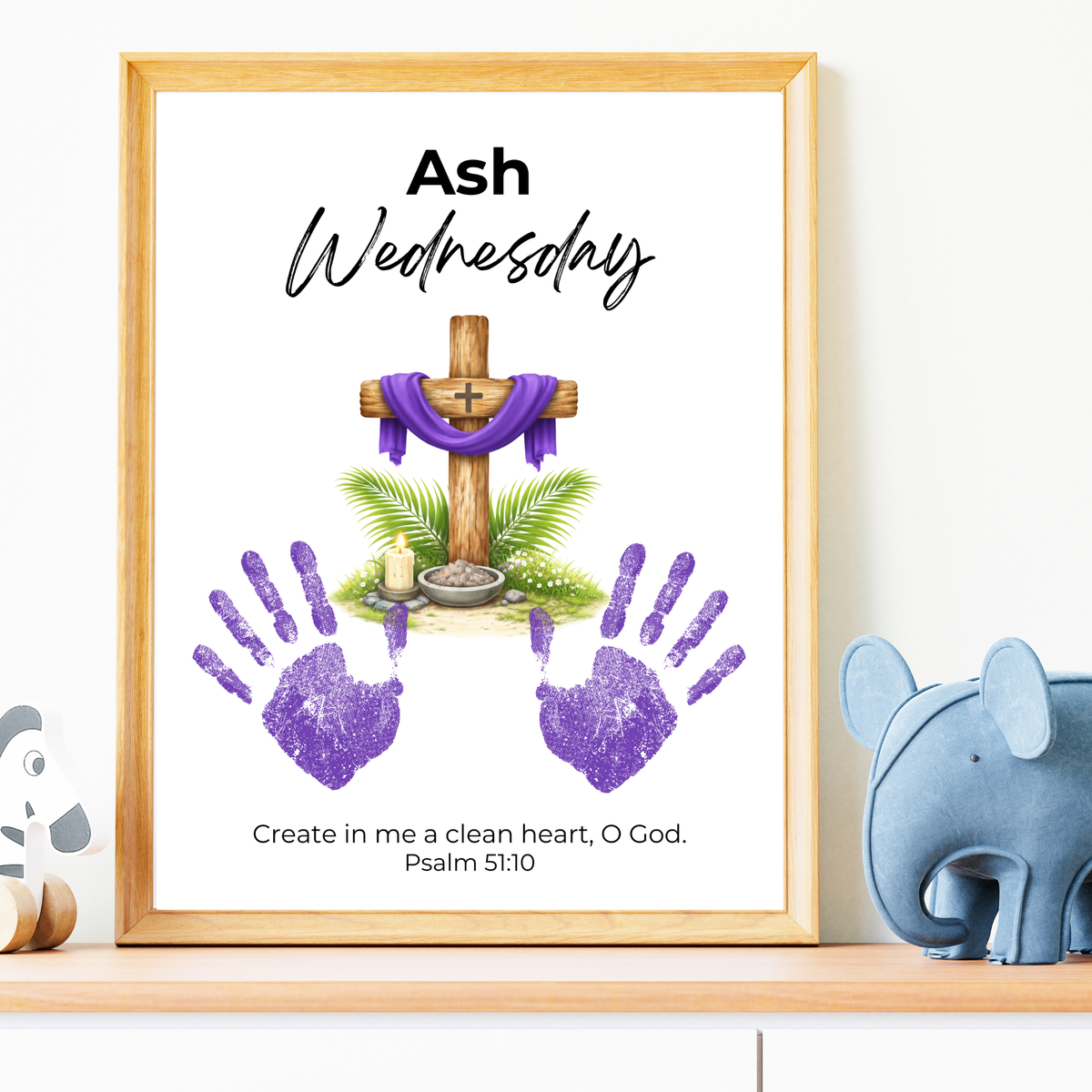 Ash Wednesday Handprint Craft Printable | Christian Lent Keepsake Art | Psalm 51:10 Faith-Based Kids Activity PDF