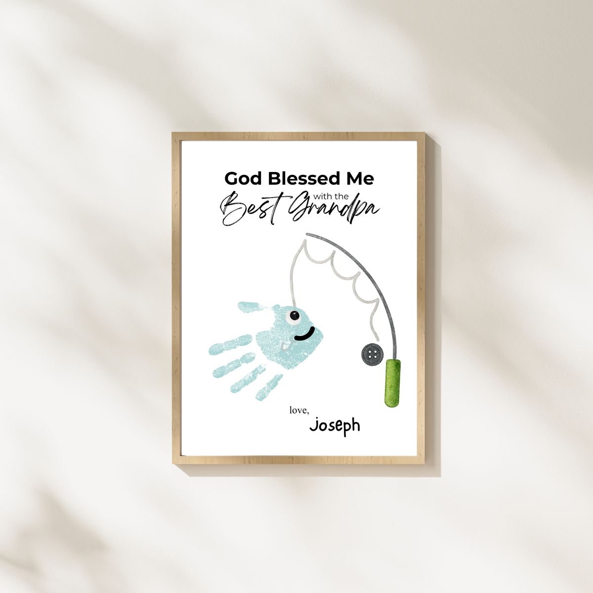 Christian Grandpa Handprint Craft Printable | God Blessed Me with the Best Grandpa Gift | Father’s Day or Birthday Keepsake | Fishing DIY