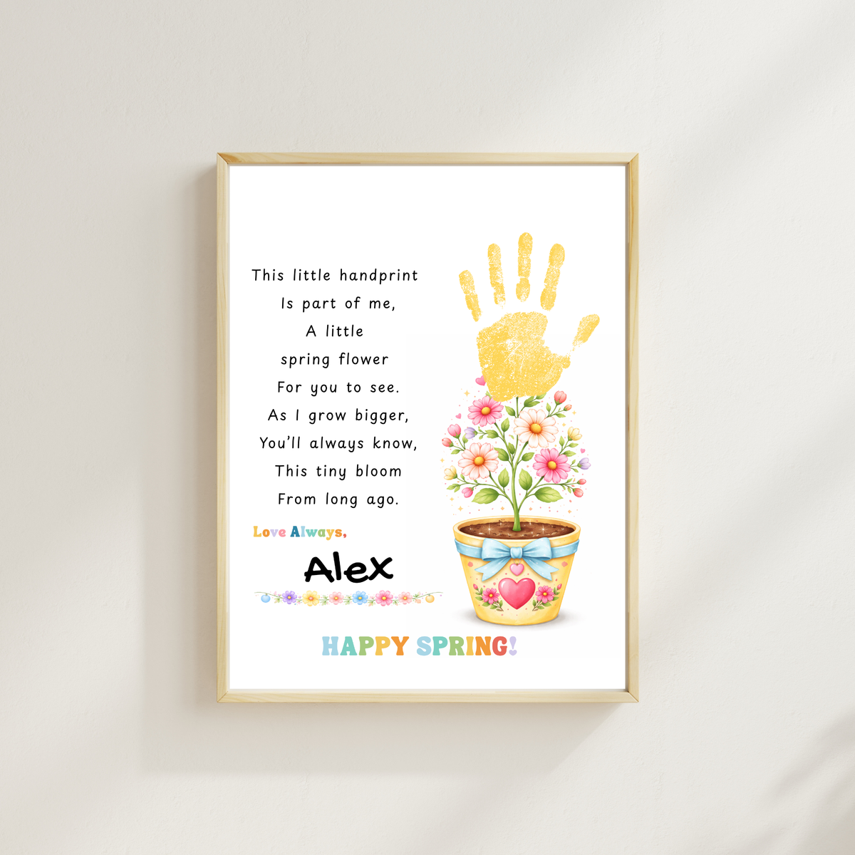 Spring Handprint Flower Craft Printable | Personalized Keepsake Poem Activity | Preschool Spring Art Gift | Kids Flower Pot Handprint PDF