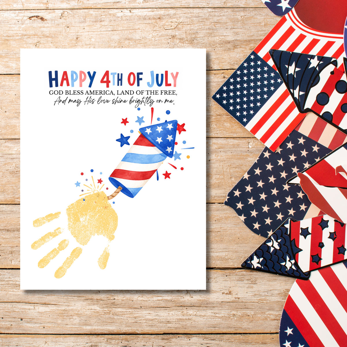 Christian 4th of July Firecracker Handprint Craft Printable | God Bless America Handprint Art | Faith-Based Independence Day Keepsake for Kids