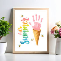Hello Summer Ice Cream Cone Handprint Craft Printable | Summer Keepsake Activity for Kids | Preschool, Daycare & Kindergarten Summer Art