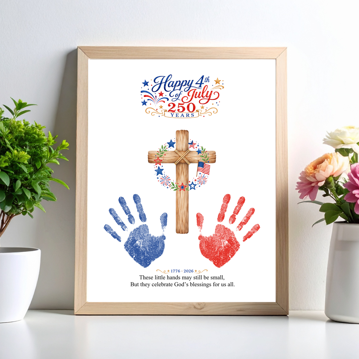 Christian July 4th Handprint Craft Printable, America 250 Faith-Based Patriotic Keepsake Activity for Kids