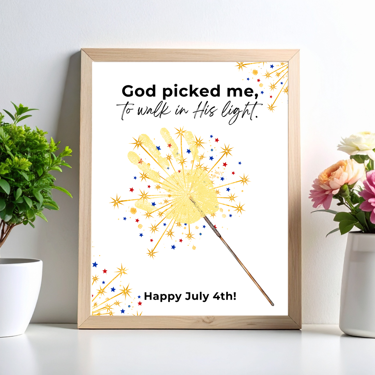 God Picked Me to Walk in His Light Handprint Craft Printable | Christian 4th of July Keepsake | Faith-Based Independence Day Activity