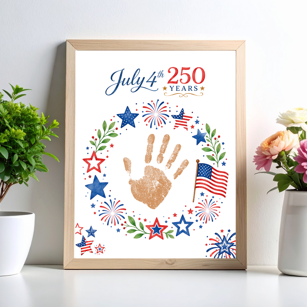July 4th 250 Years Handprint Craft Printable, Patriotic Independence Day Keepsake Activity for Kids, America 250 Celebration