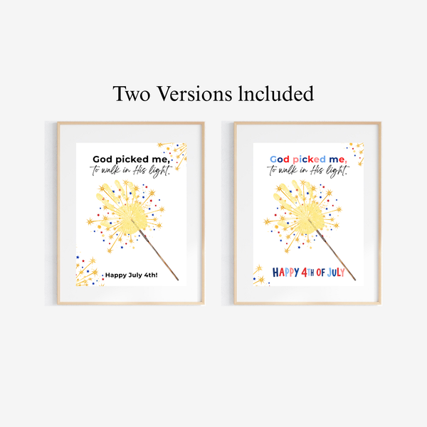 God Picked Me to Walk in His Light Handprint Craft Printable | Christian 4th of July Keepsake | Faith-Based Independence Day Activity