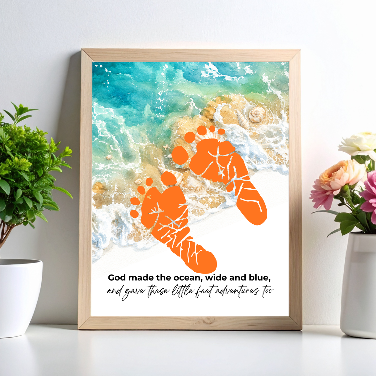 God Made the Ocean, Wide and Blue Footprint Craft Printable | Christian Beach Keepsake | Summer Footprint Art for Kids