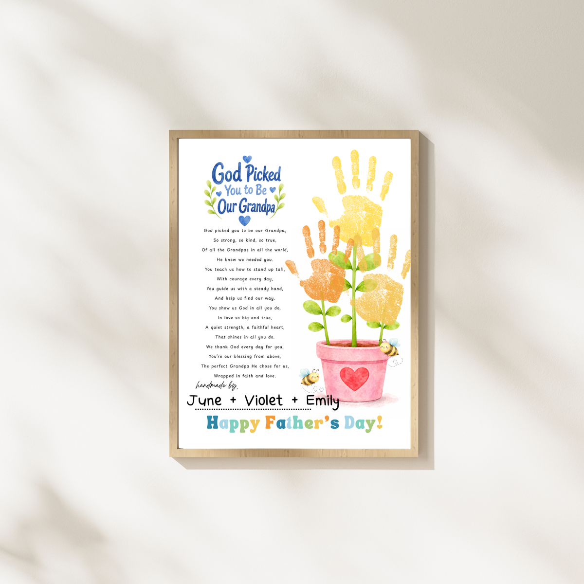 God Picked You to Be Our Grandpa Handprint Craft Printable | Christian Father’s Day Gift for Grandpa | Handprint Flower Keepsake from Grandkids