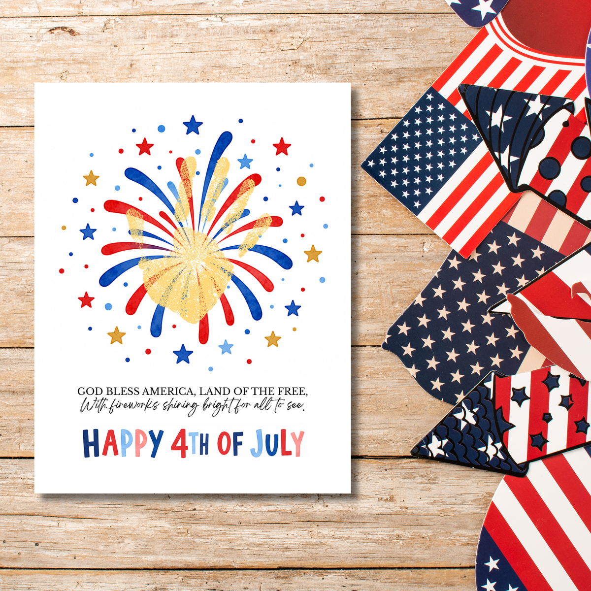 Happy 4th of July Firework Handprint Craft Printable | Patriotic Fireworks Handprint Art | Independence Day Keepsake Activity for Kids