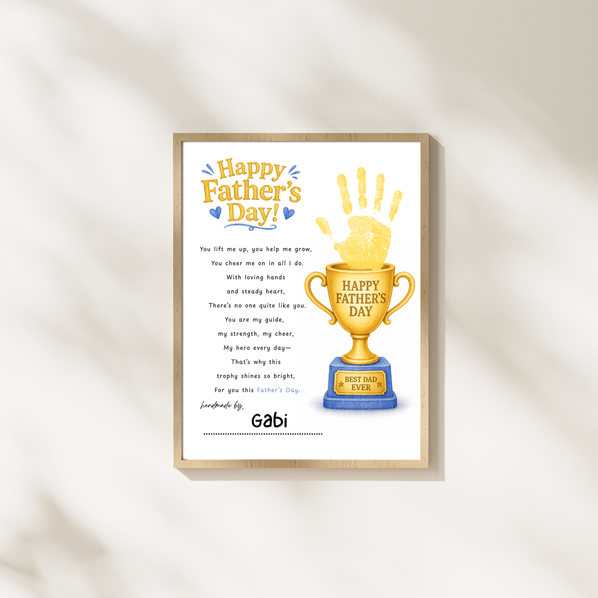 Father’s Day Trophy Handprint Craft Printable | Best Dad Ever Keepsake | Kids DIY Gift for Dad | Preschool Father’s Day Activity