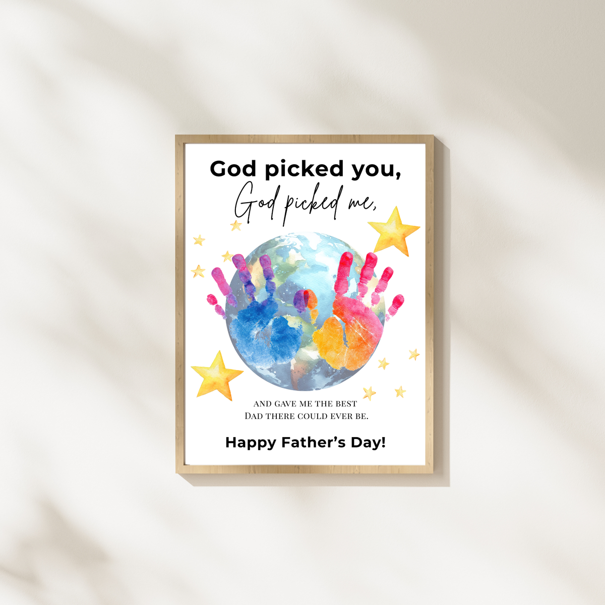 Christian Father’s Day Globe Handprint Craft Printable | God Picked You Dad Keepsake | Kids Handprint Art Gift | Preschool DIY PDF