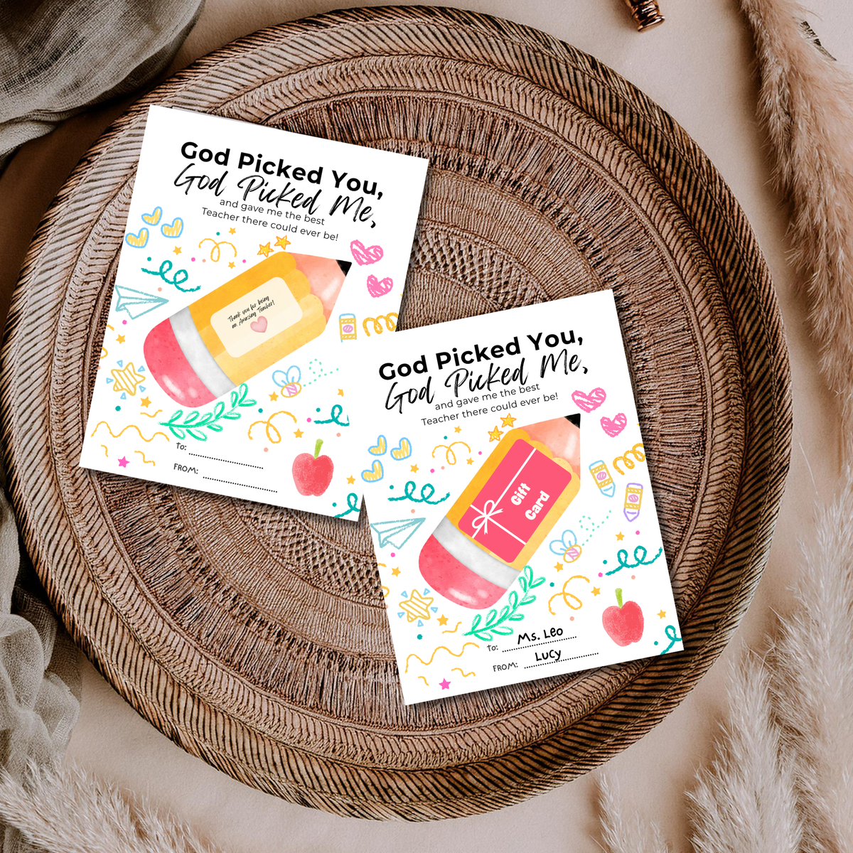 Christian Teacher Appreciation Gift Card Holder Printable, God Picked You God Picked Me Teacher Gift, End of School Teacher Thank You Card, Instant Download