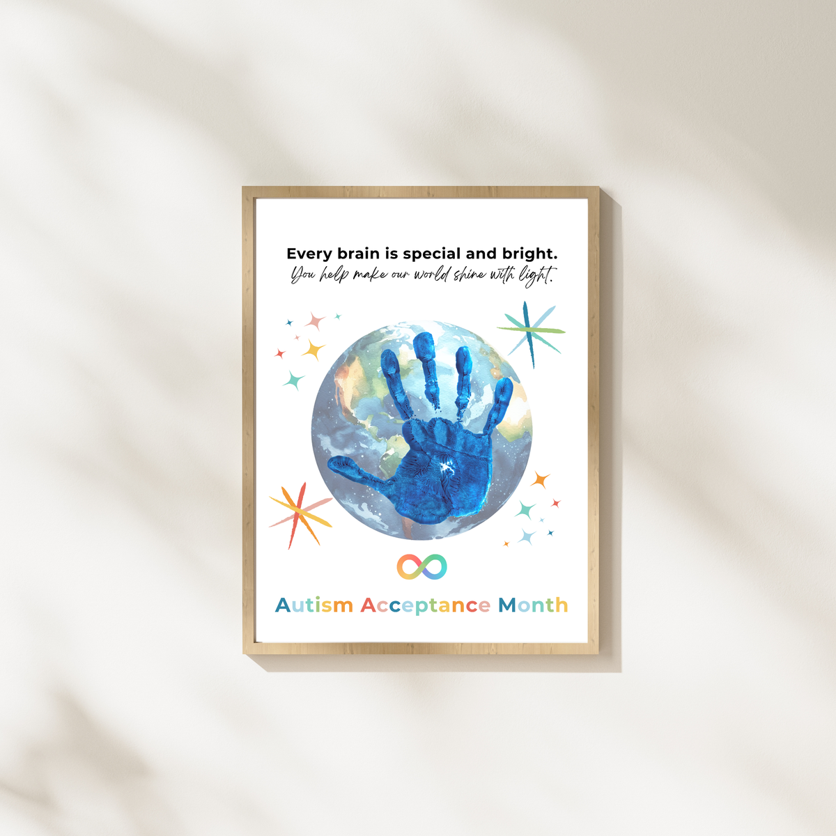 Autism Acceptance Month Handprint Craft Printable | Every Brain is Special and Bright | Classroom Autism Awareness Activity | Preschool Keepsake PDF